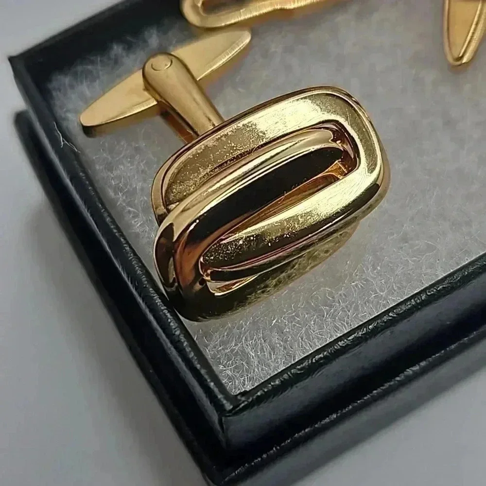 Christian Dior CD Logo Bullet Back Gold Tone Cufflinks with Tie Bar